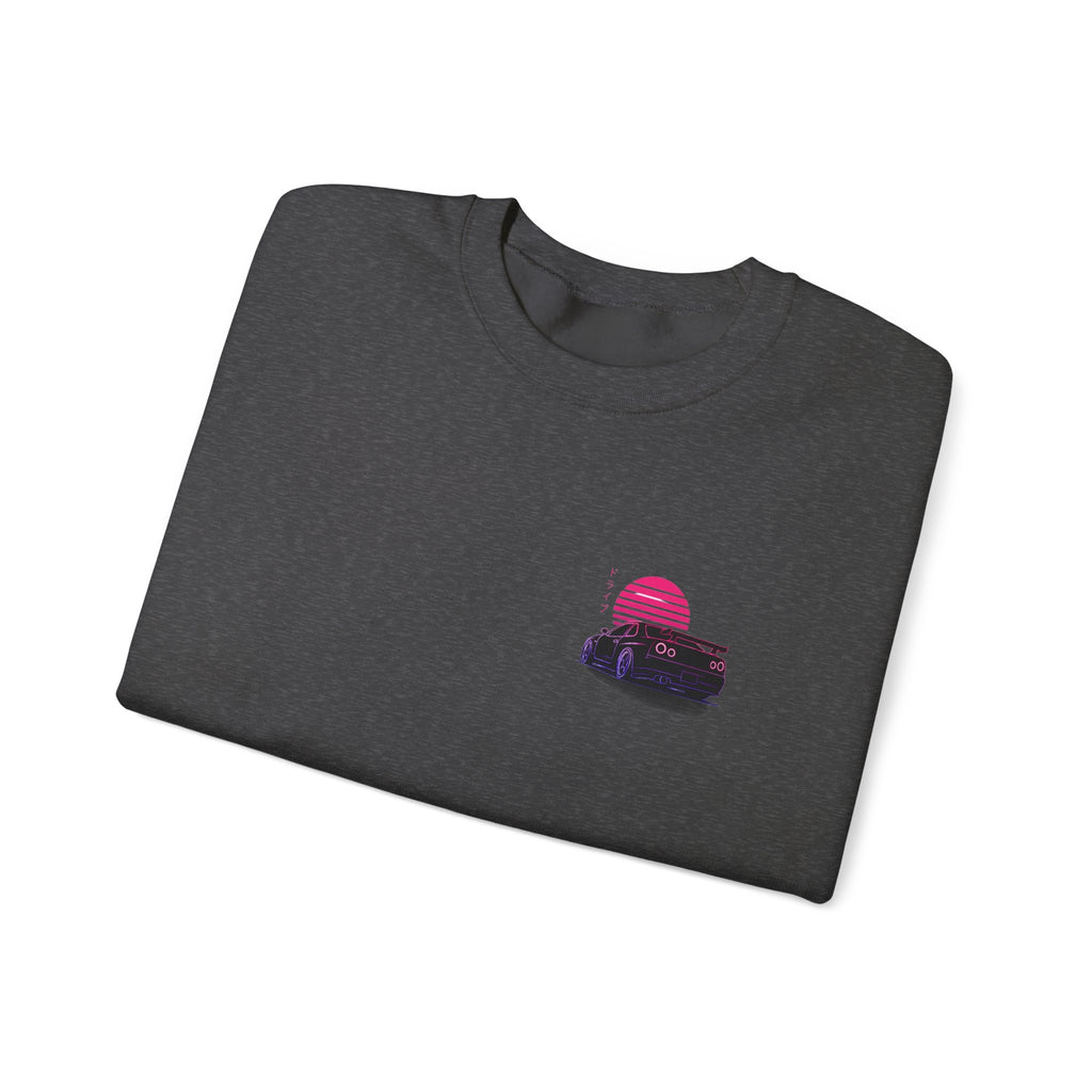 Crewneck Sweatshirt — Retro Vaporwave Car Sunset Graphic