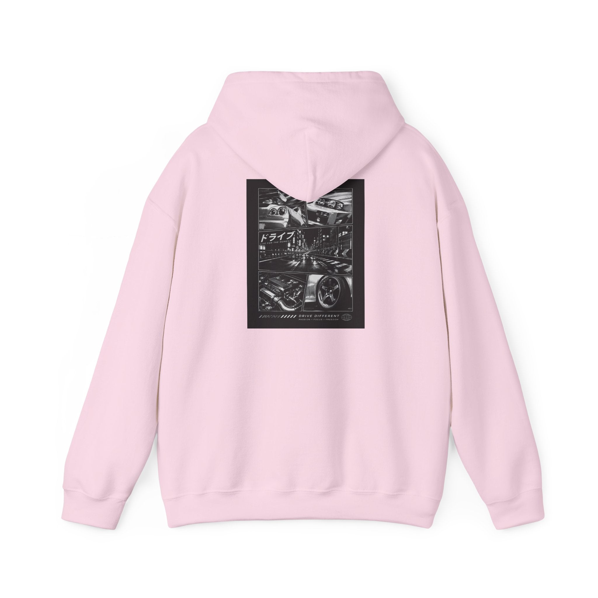 Drive Different Hoodie — Black & White Retro Car Collage Pullover