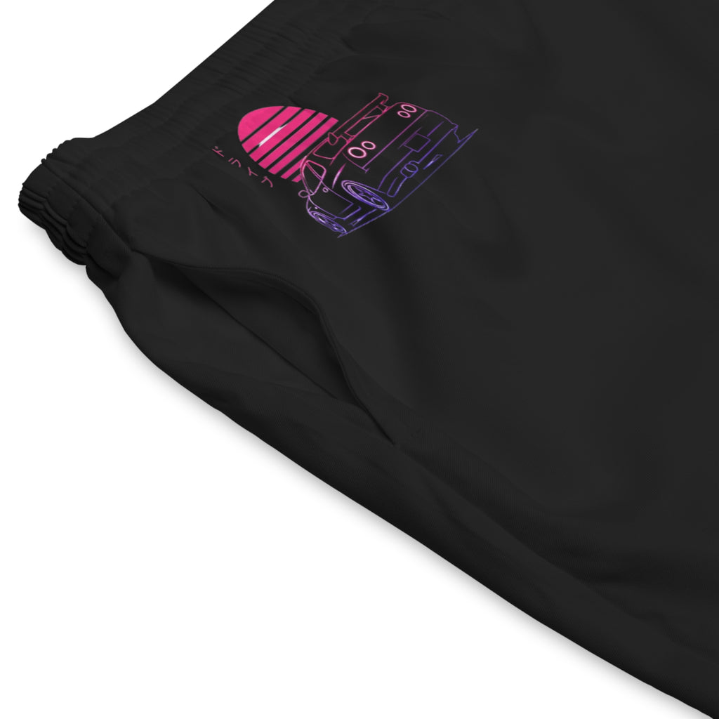 Men's Beach Shorts — Retro Neon Sunset Car Graphic