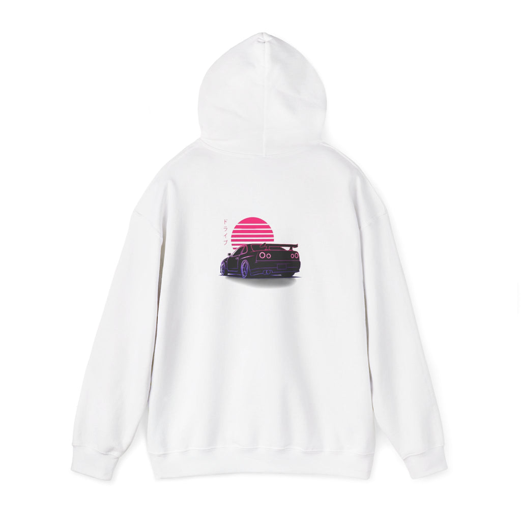 Retro Sunset Skyline Car Hoodie — Vaporwave Sports Car Pullover
