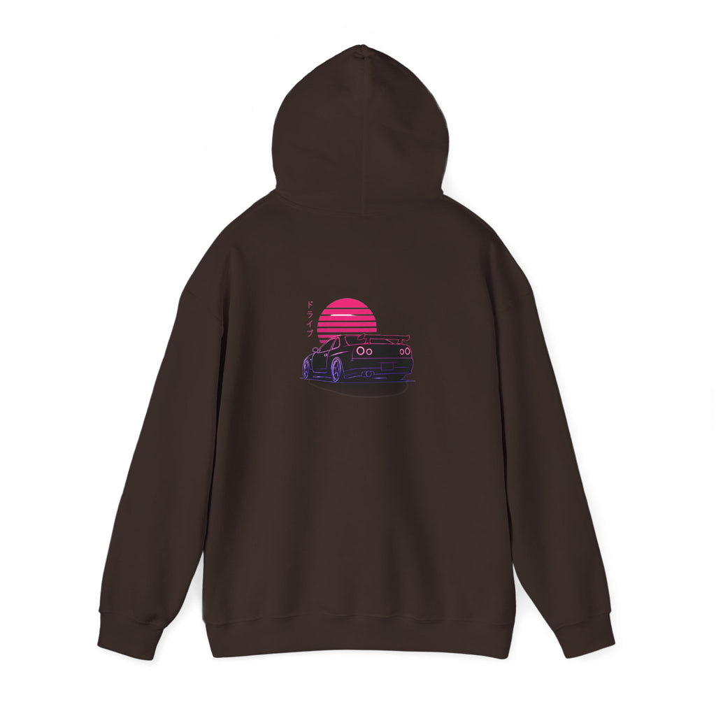 Retro Sunset Skyline Car Hoodie — Vaporwave Sports Car Pullover