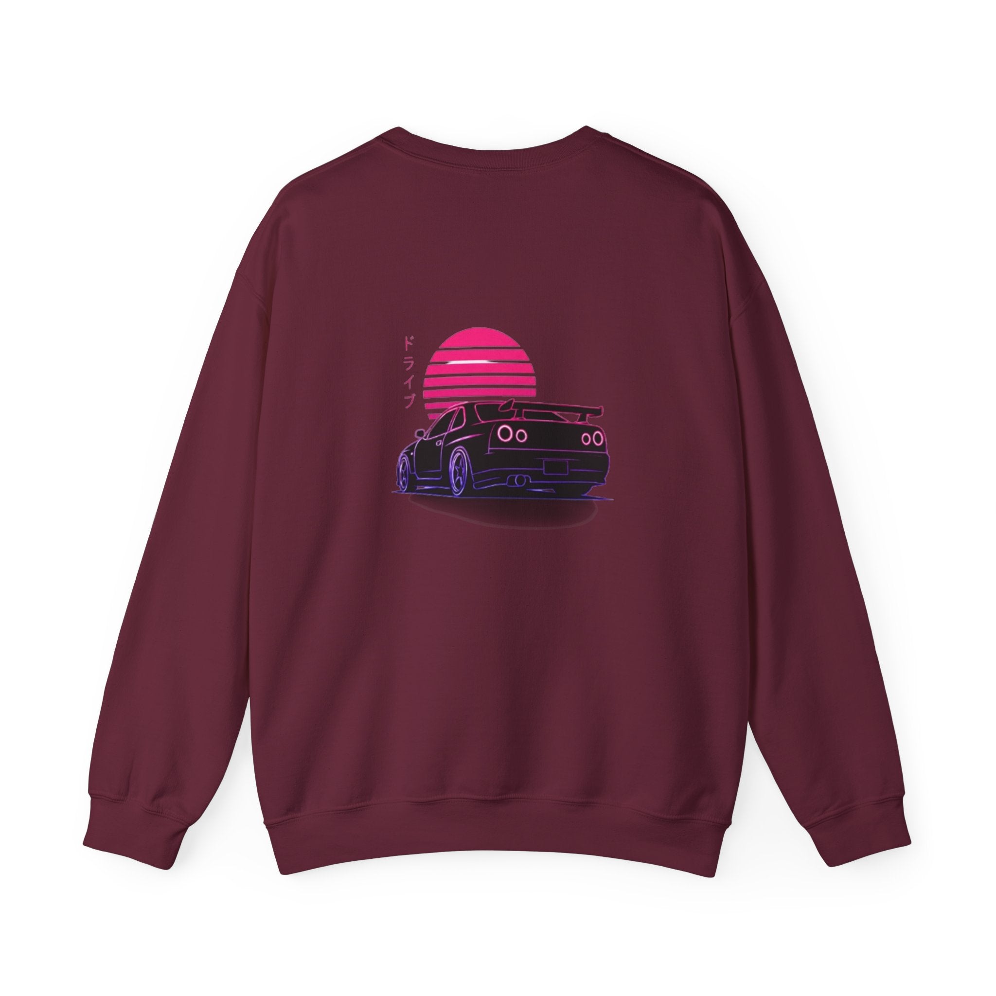Crewneck Sweatshirt — Retro Vaporwave Car Sunset Graphic