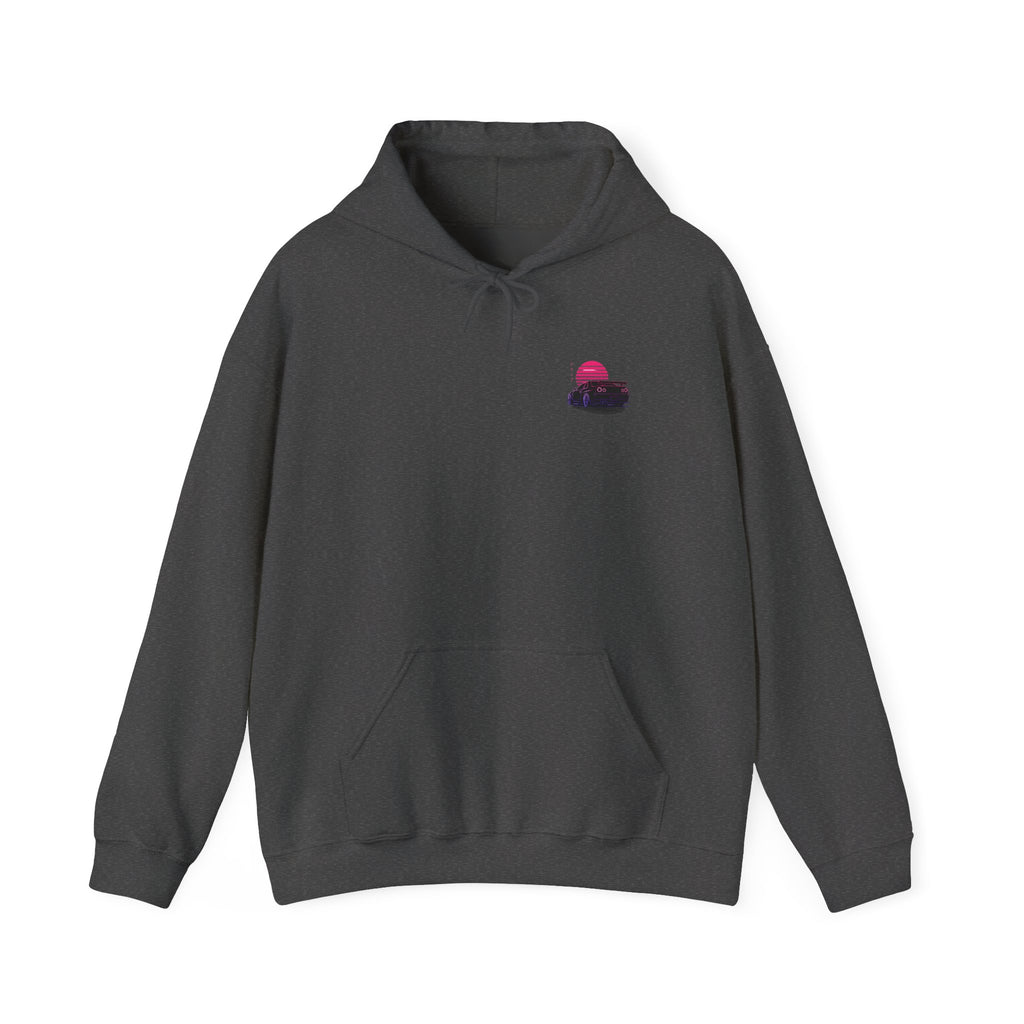 Retro Sunset Skyline Car Hoodie — Vaporwave Sports Car Pullover
