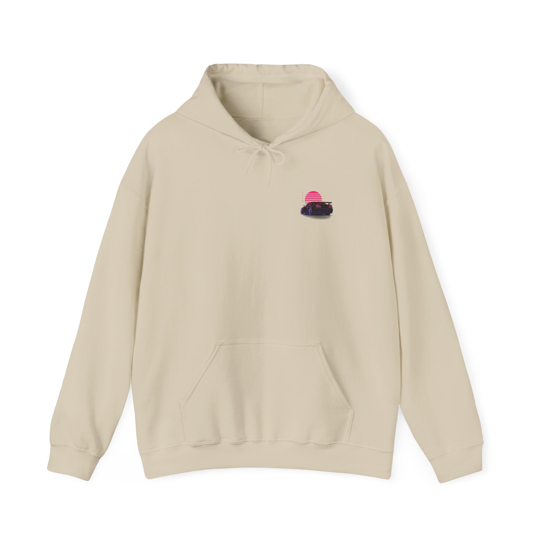Retro Sunset Skyline Car Hoodie — Vaporwave Sports Car Pullover