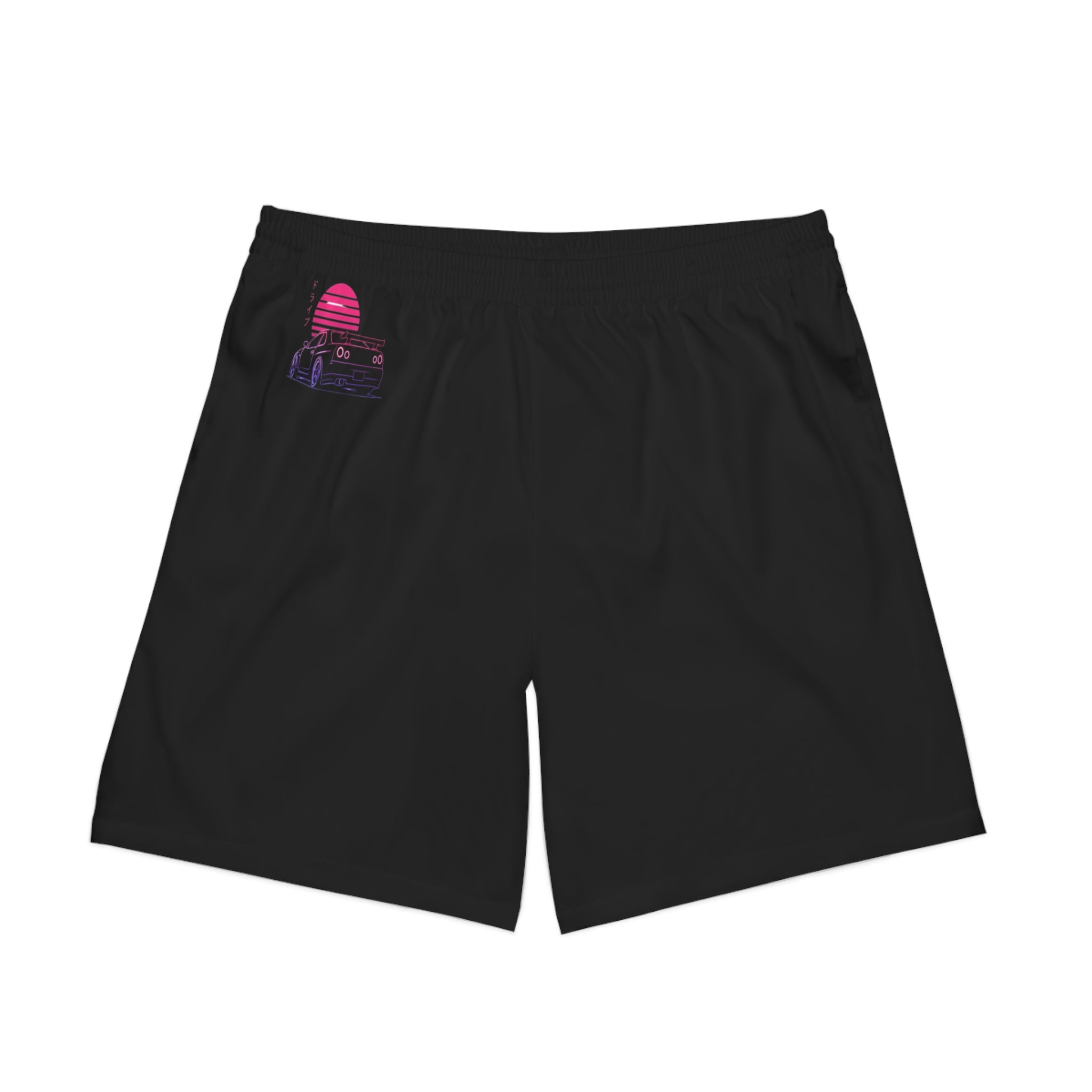 Men's Beach Shorts — Retro Neon Sunset Car Graphic