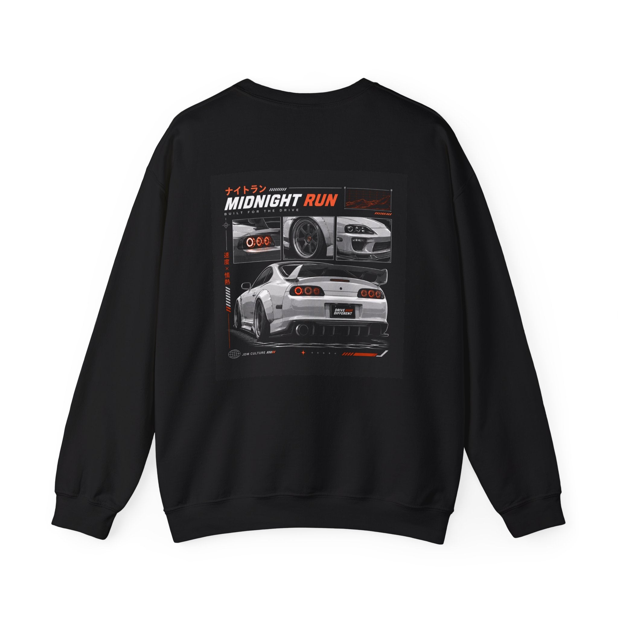 Drive Different Crewneck Sweatshirt — Midnight Run JDM Car Graphic
