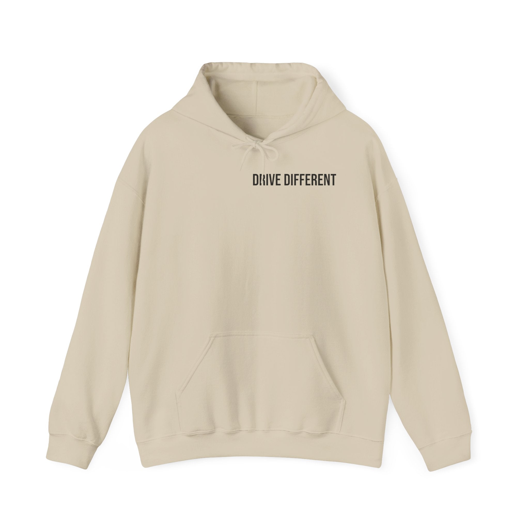 Drive Different Hoodie — Black & White Retro Car Collage Pullover