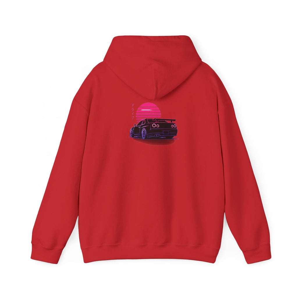 Retro Sunset Skyline Car Hoodie — Vaporwave Sports Car Pullover