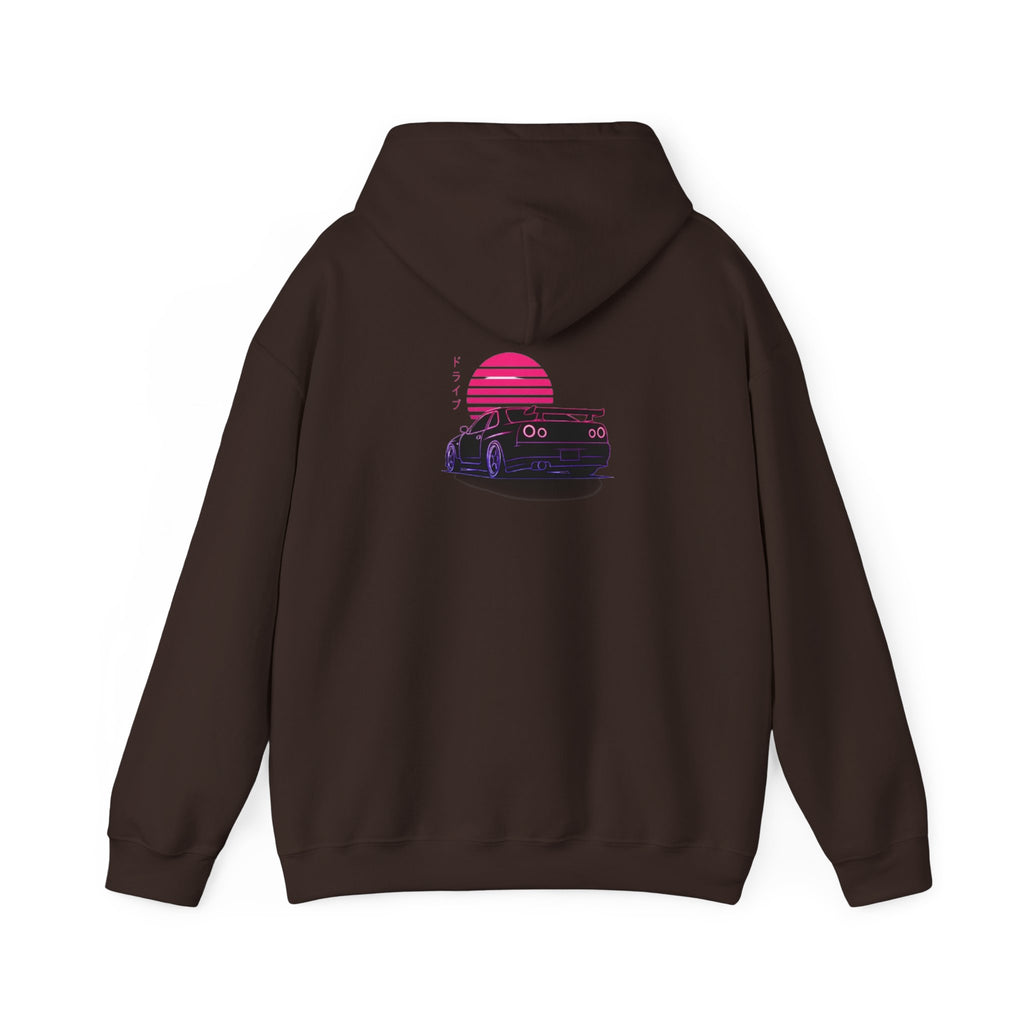 Retro Sunset Skyline Car Hoodie — Vaporwave Sports Car Pullover
