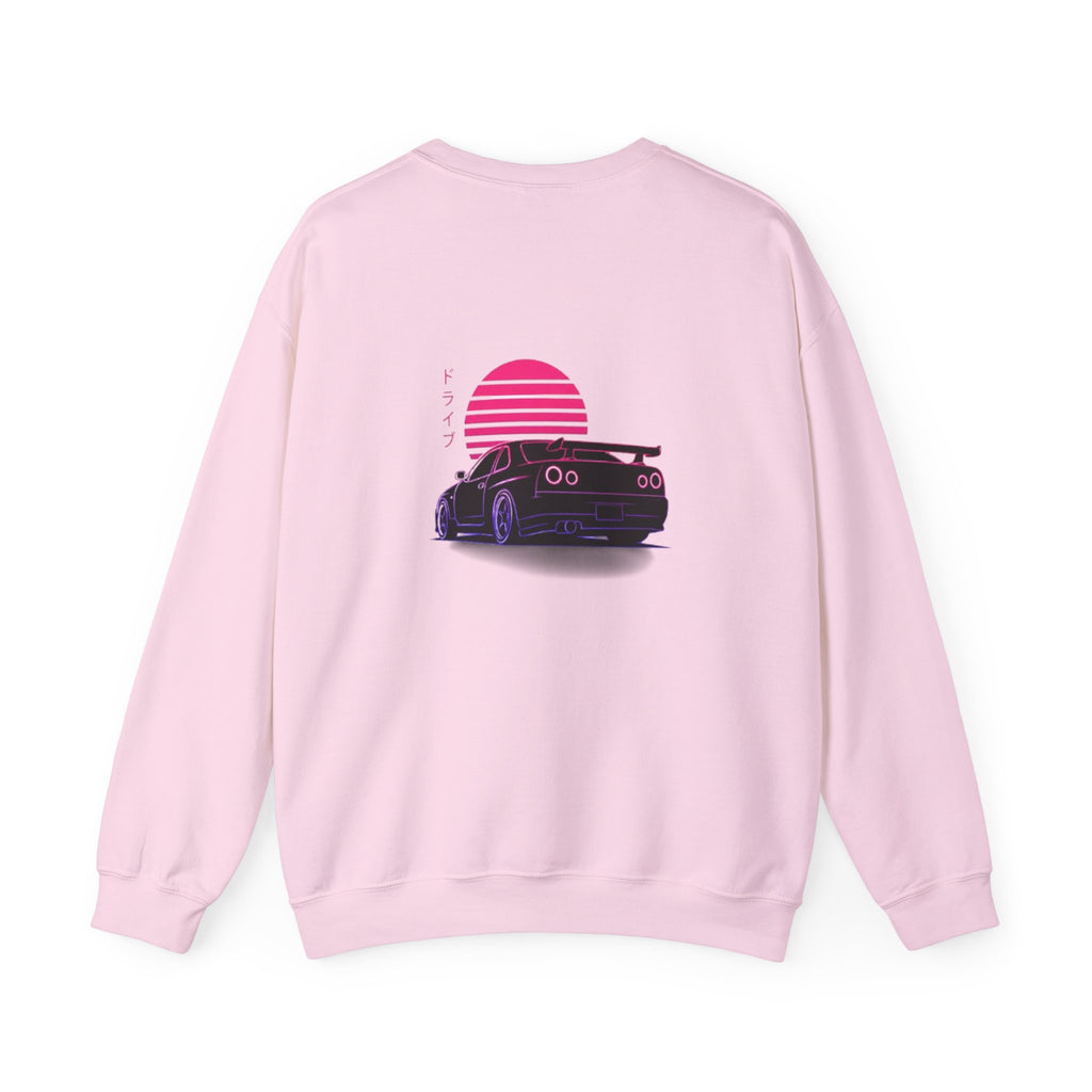 Crewneck Sweatshirt — Retro Vaporwave Car Sunset Graphic