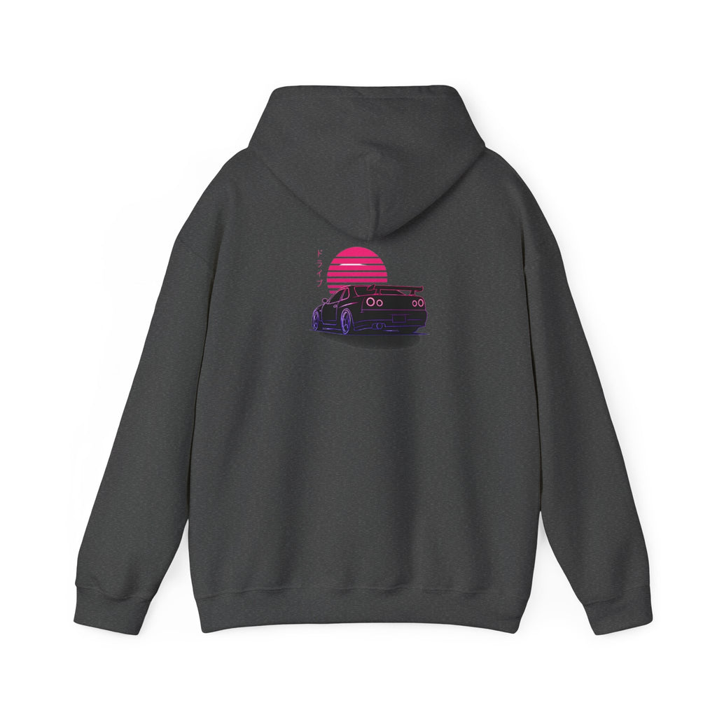 Retro Sunset Skyline Car Hoodie — Vaporwave Sports Car Pullover