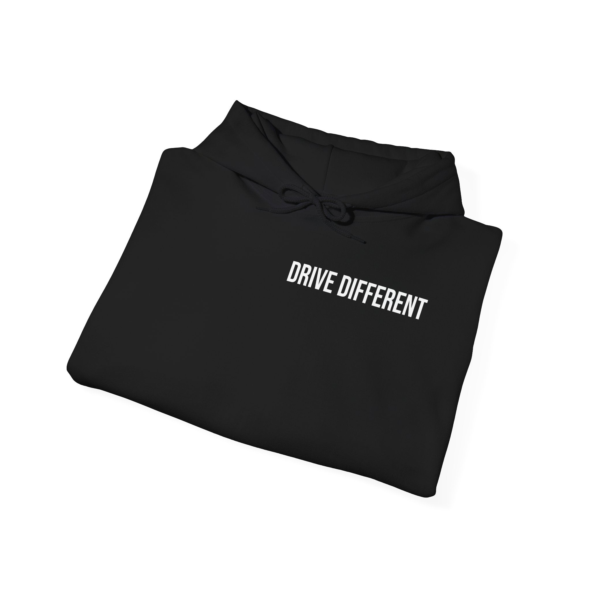 Drive Different Hoodie — Black & White Retro Car Collage Pullover