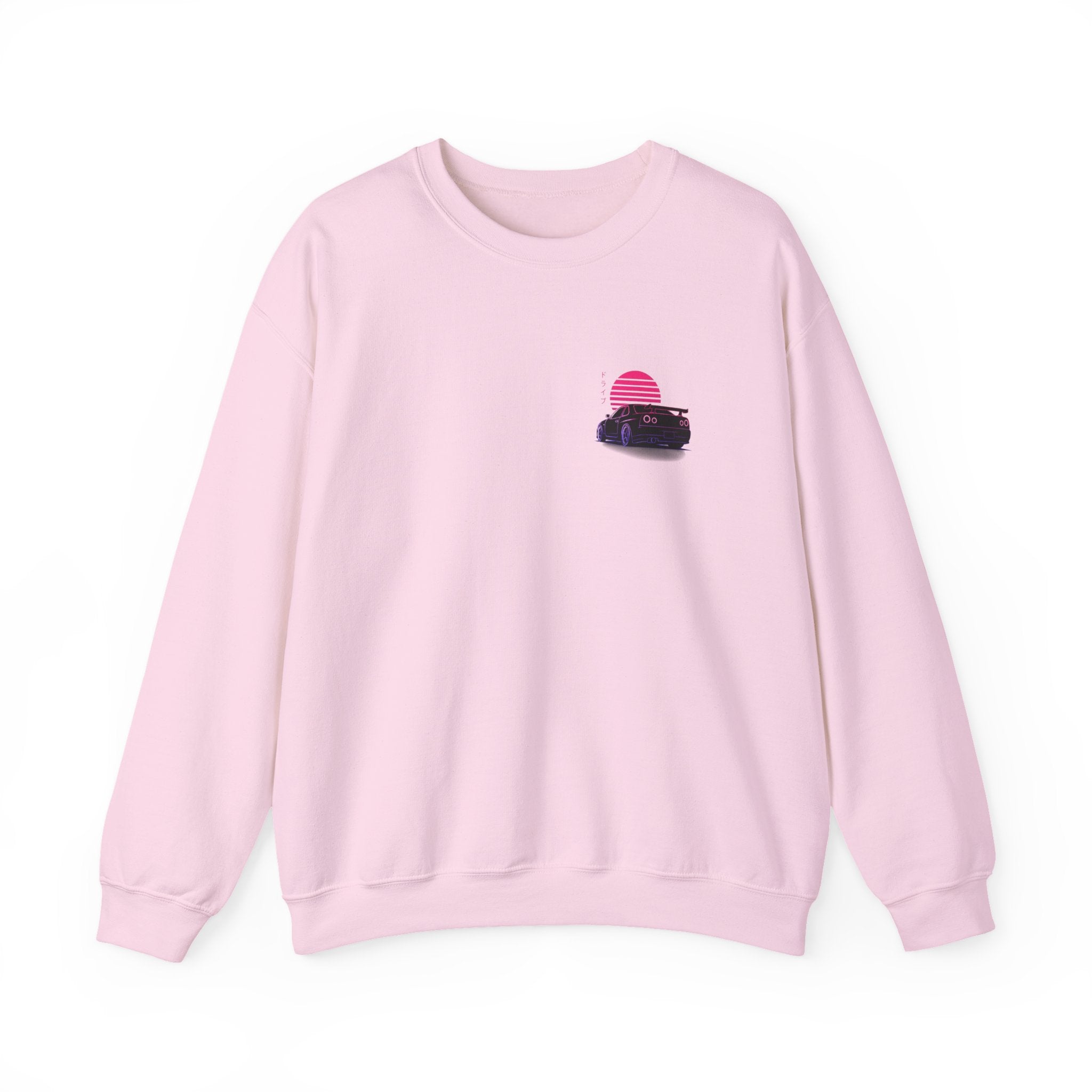 Crewneck Sweatshirt — Retro Vaporwave Car Sunset Graphic
