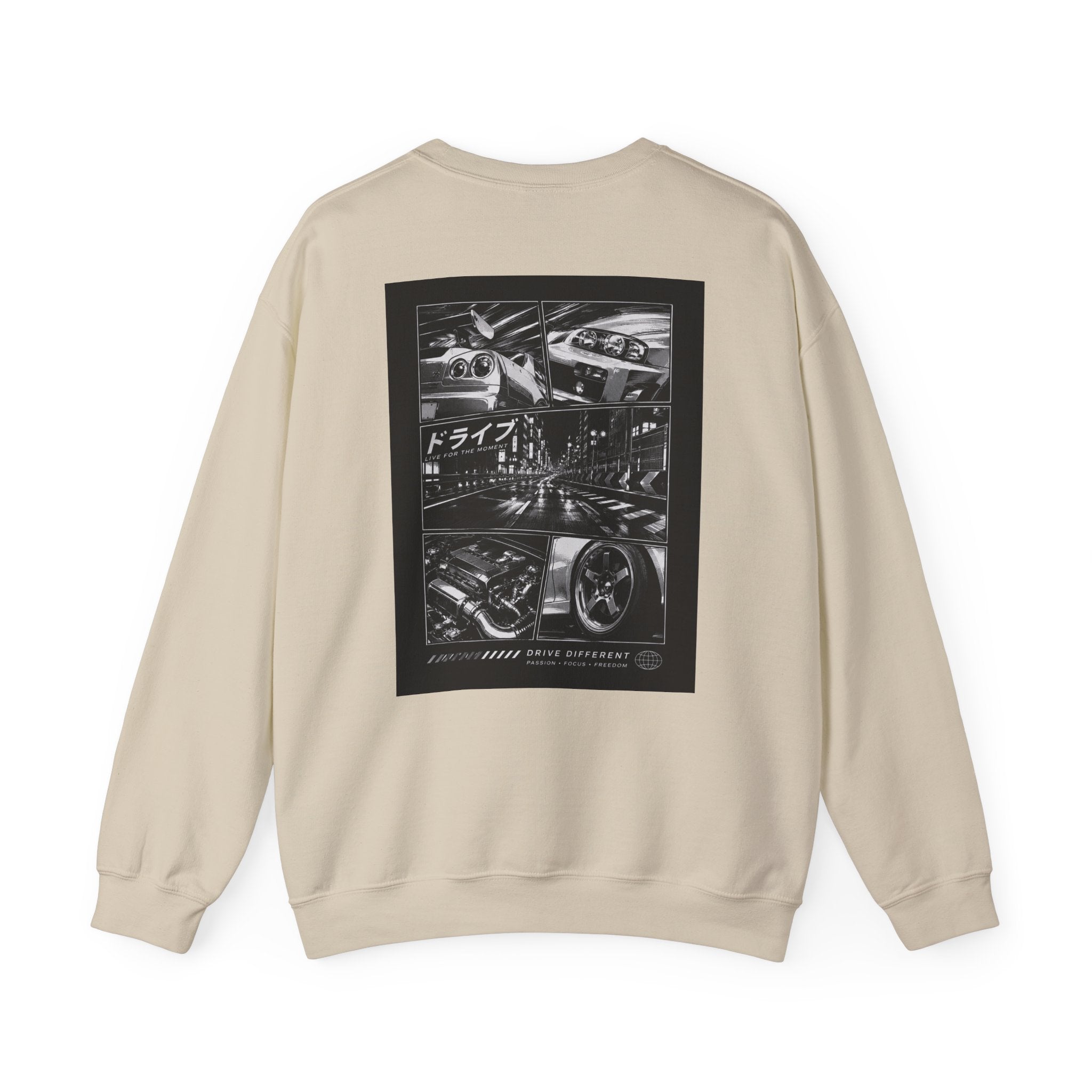 Drive Different Crewneck Sweatshirt — Japanese Street Racing Photo Graphic